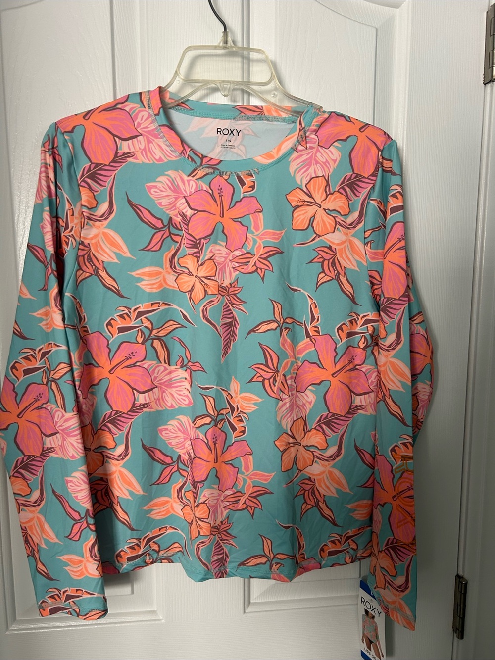 Roxy Floral Long Sleeve Swim Top - Teal, Coral & Pink SPF 50